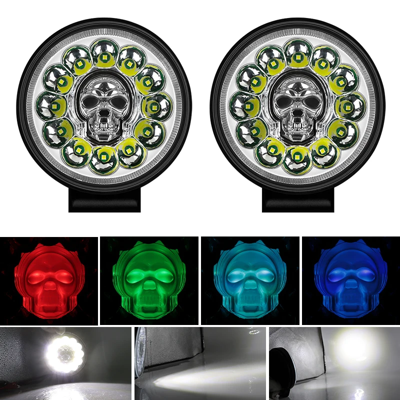 4 Inch 66W 12LED RGB Work Light LED Car Front Fog Light 12V 24V for Truck SUV 4X4 4WD Headlights Off-road LED Round Headlamp