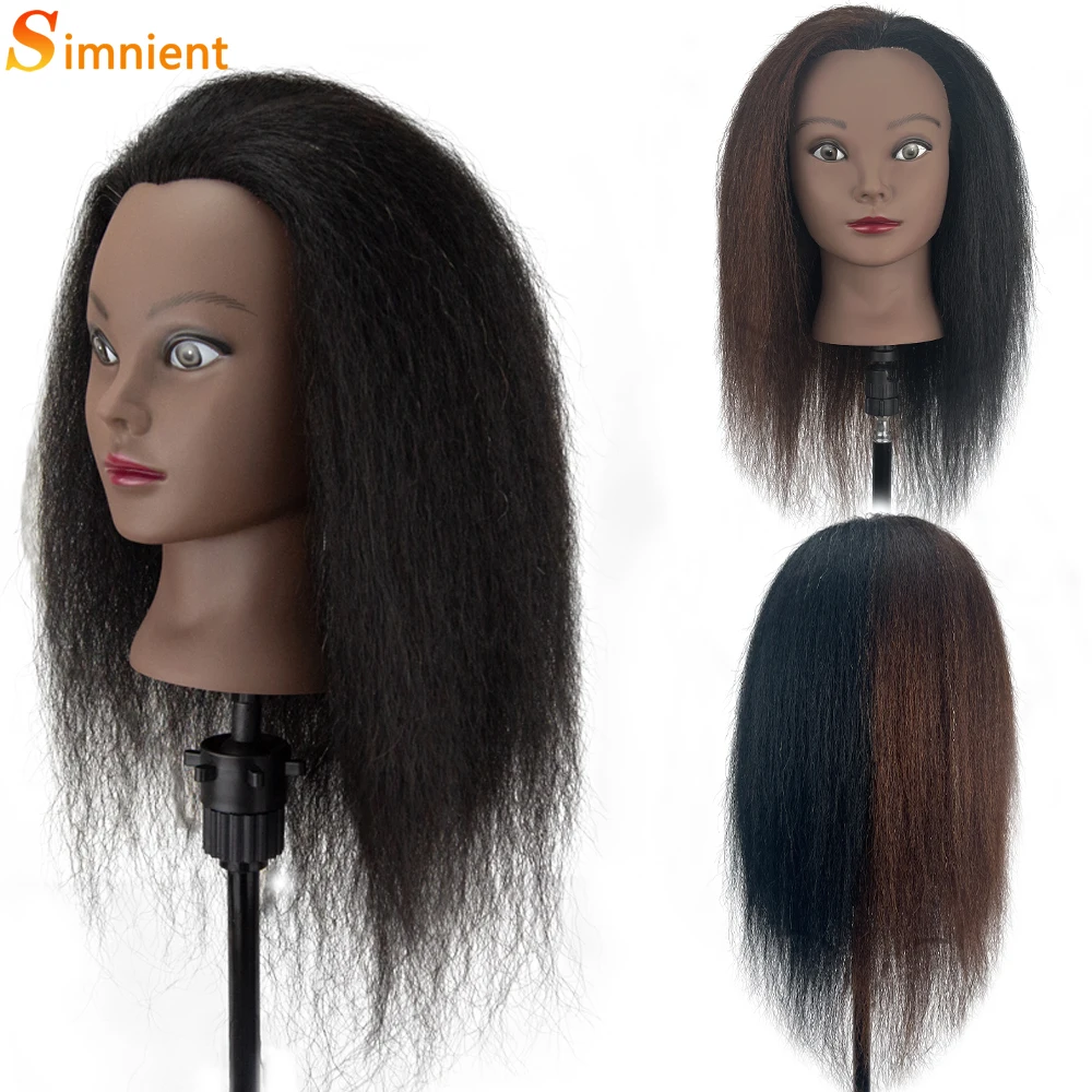 African Mannequin Head 100%Real Hair Hairdresser Training Head With Tripod Manikin Cosmetology Doll Head For Braiding Styling