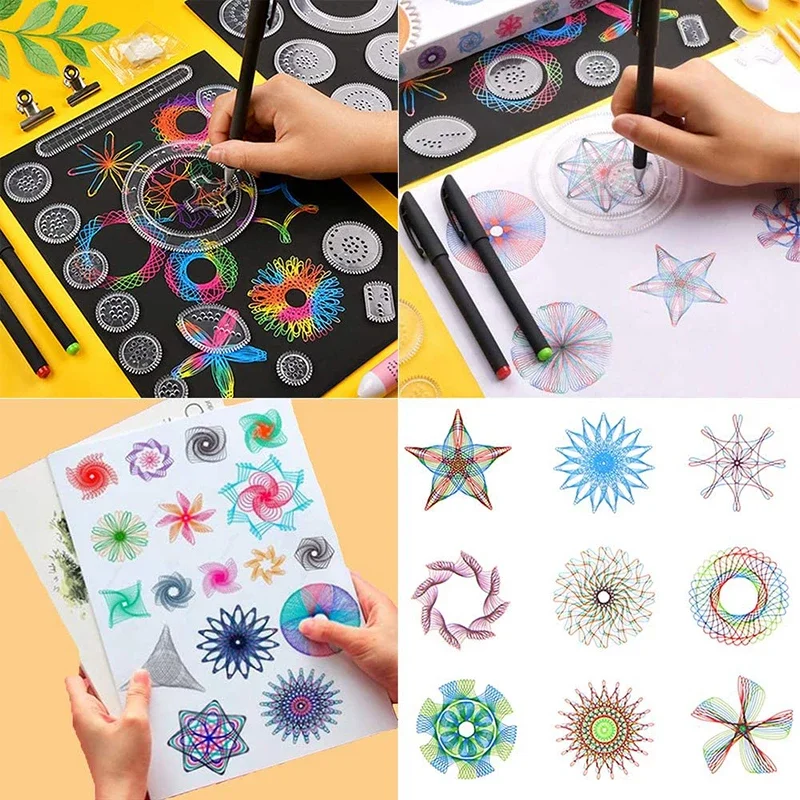 Drawing Spirograph 22PCS Clear Toy Set DIY Creative Design Geometric Drawing Interlocking Gears Wheels Ruler Kids Art Craft Toy smile