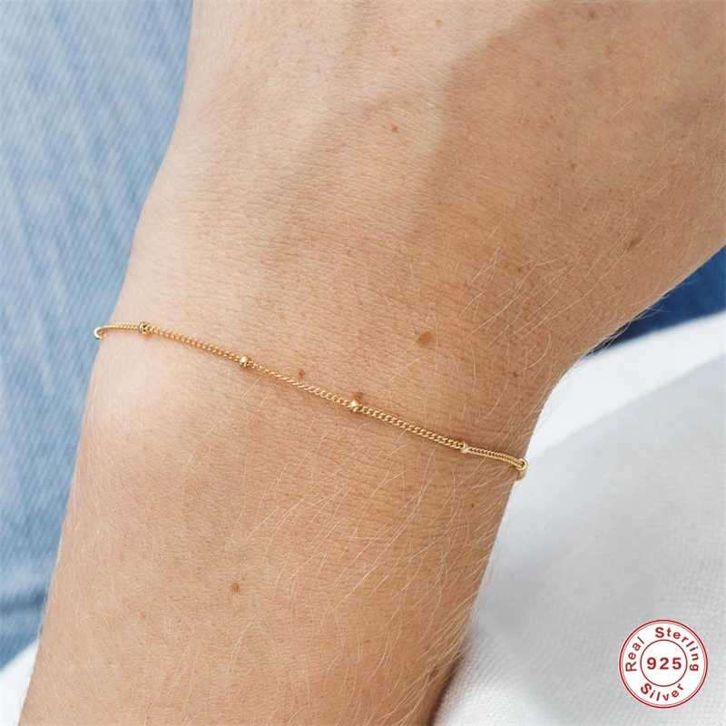 Aide Heart 925 Sterling Silver Small Beads Thin Chain Bracelets For Women Minimalist 18K Gold Bracelet Party Jewelry Accessories
