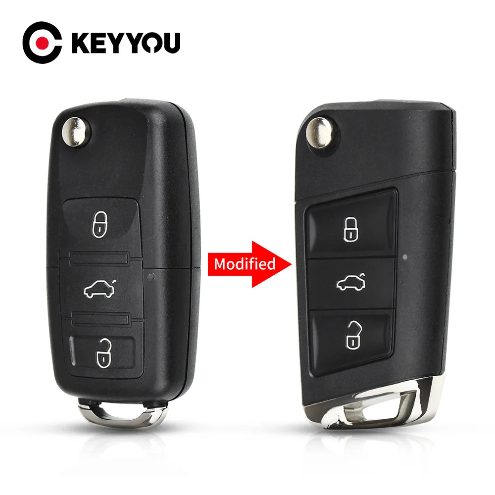 3 Buttons Modified KEYYOU Folding Remote Car Key Case For VW Golf 4 5 Passat b5 b6 polo Touran For Seat Skoda smile