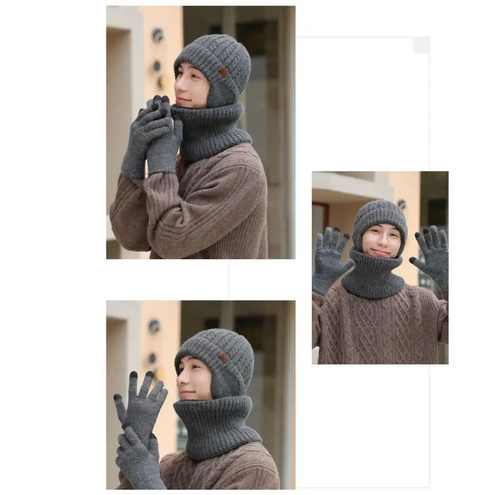 Hat Screen Skull Touch Mittens Circle ddmysmile Scarves 3Pcs Winter Fleece Lining Hat Scarf Gloves Set For Men Women Touch Screen Mittens Smile