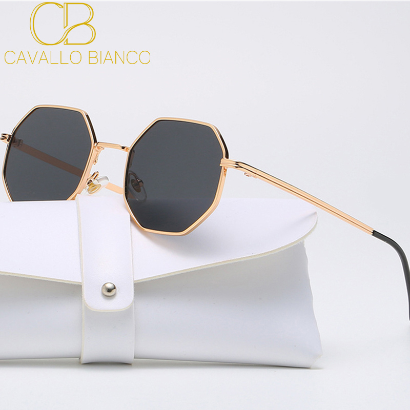 Fashion Retro Sunglasses Classic Metal Polygonal Sunglasses Sunglasses Octagon Glasses Y2K CAVALLO BIANCO