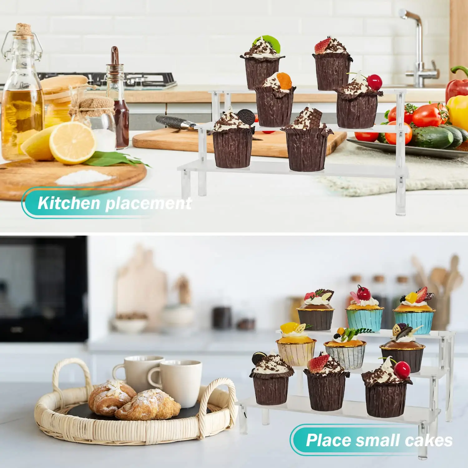 1-5 Layer Acrylic Display Risers,Clear Shelf Cupcake Display Stand for Food Desserts Perfume Organizer Funko POP Collections