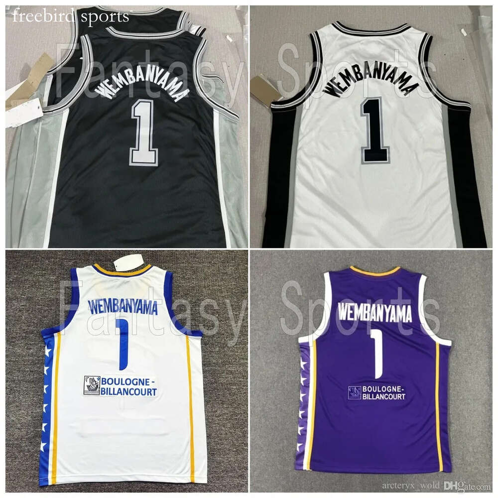 Mets 1 Victor France Basketball Jerseys Metropolitans 92 Wembanyama Black White Purple Shirts Classic Maillot De Basket Men Kids