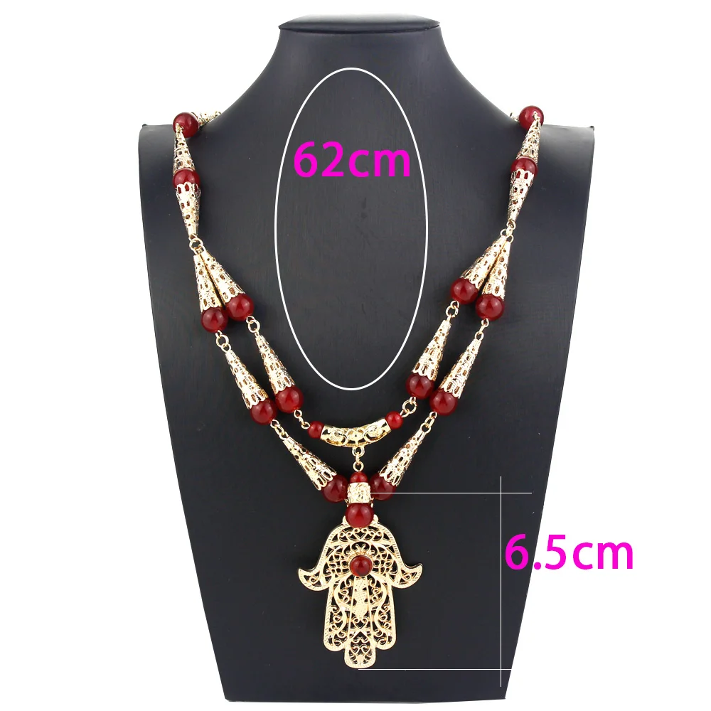 Pendant Fatima Chic Arabian Necklace for Women Gold Color Beaded Double Chain Necklace Morocco Bride Wedding Jewelry smile