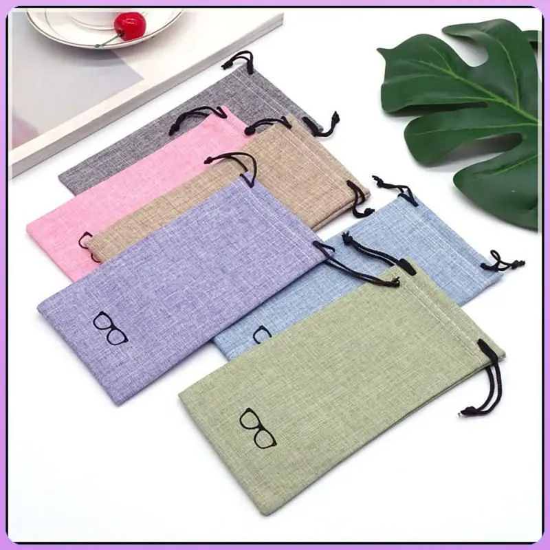 Glasses Bags Linen 1/6pcs Jewelry Mobile Phones Glasses Storage Bundle Pocket Portable Colorful Girls Sunglasses Vintage Bag smile