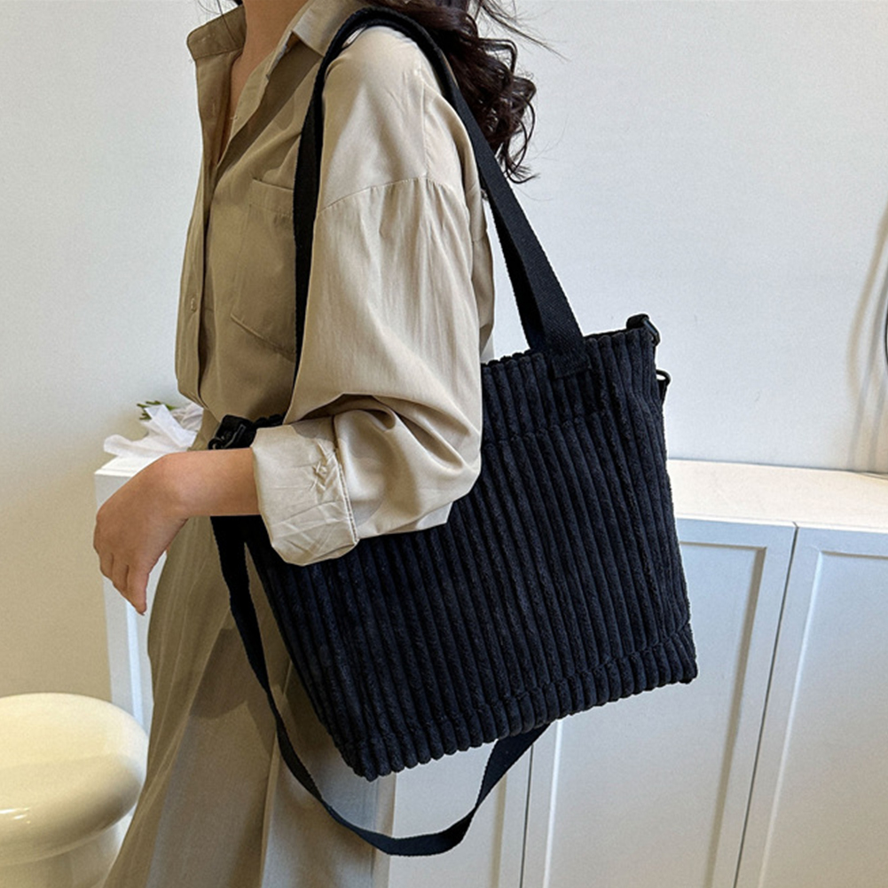 Solid Soft Corduroy Handbags for Women Winter Shoulder Side Bag Vintage Large Capacity Shopper Shopping Bags Zipper Totes