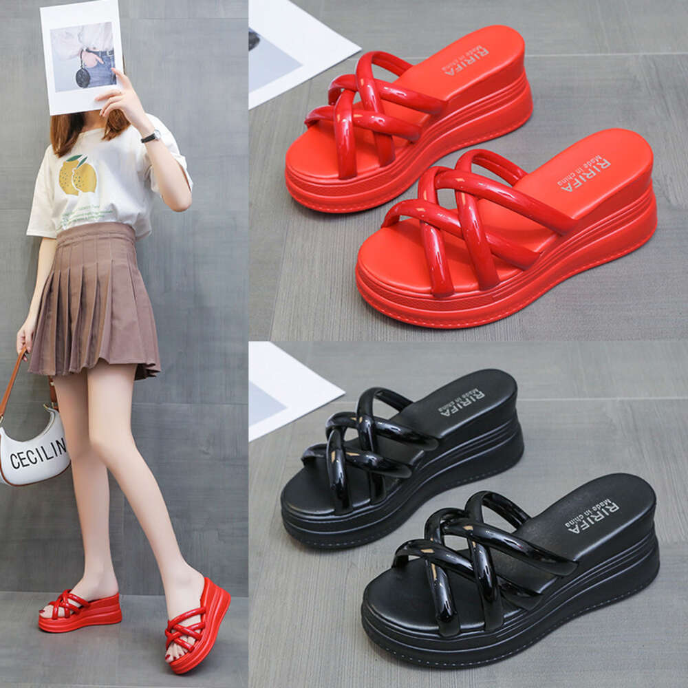 Great to Wear~poe for Women's 2024 Summer New Matsuke Bottom One Line Fish Mouth Student Street Shooting High Heel Slippers ddmythur