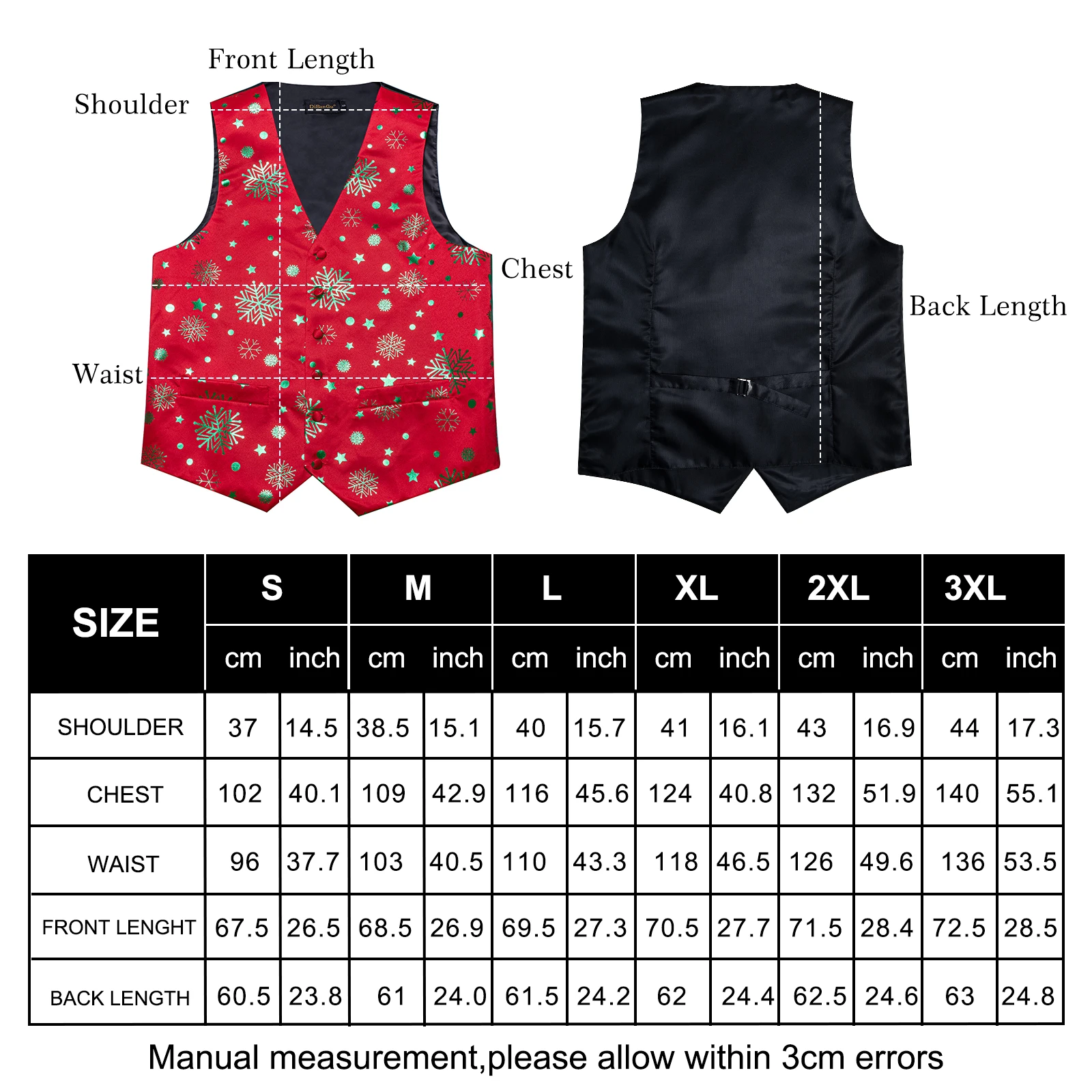 Red ddmysmile Green Snowflake New Ball Christmas Silk Men Waistcoat Tie Handkerchief Cufflinks Set Family Party Men Clothing Smile