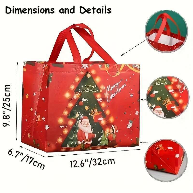Christmas 8pcs Gift With Handles, Grocery Christmas Treat Bags, Multifunctional Non-Woven Holiday Decoration Bags