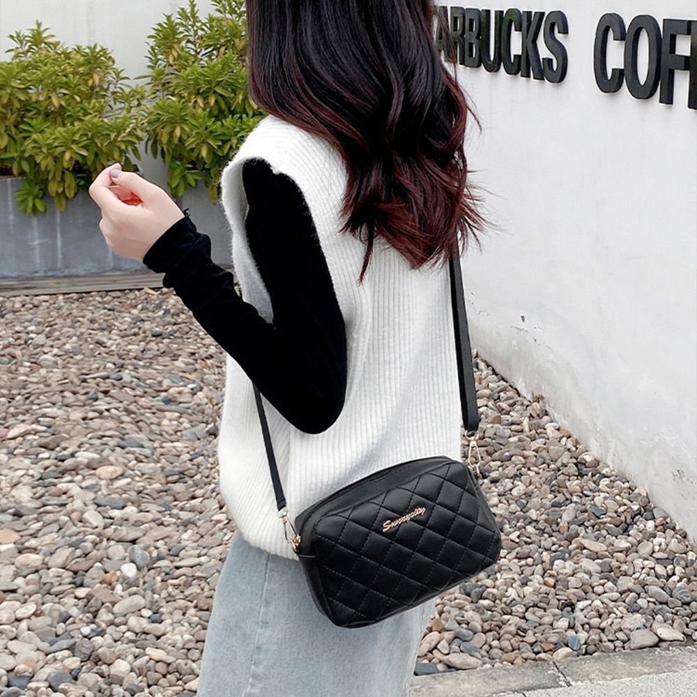 Black Lingge Embroidery Handbags PU Leather Luxury Women Messenger Bag Small Shoulder Bag Crossbody Bag Fashion Storage Pouch