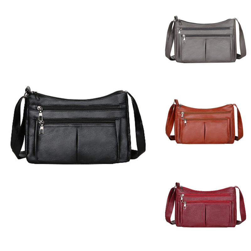 Ladies Crossbody Bag New Casual Female Bag Soft PU Leather Shoulder Multi-pocket Shoulder Bag Solid Color