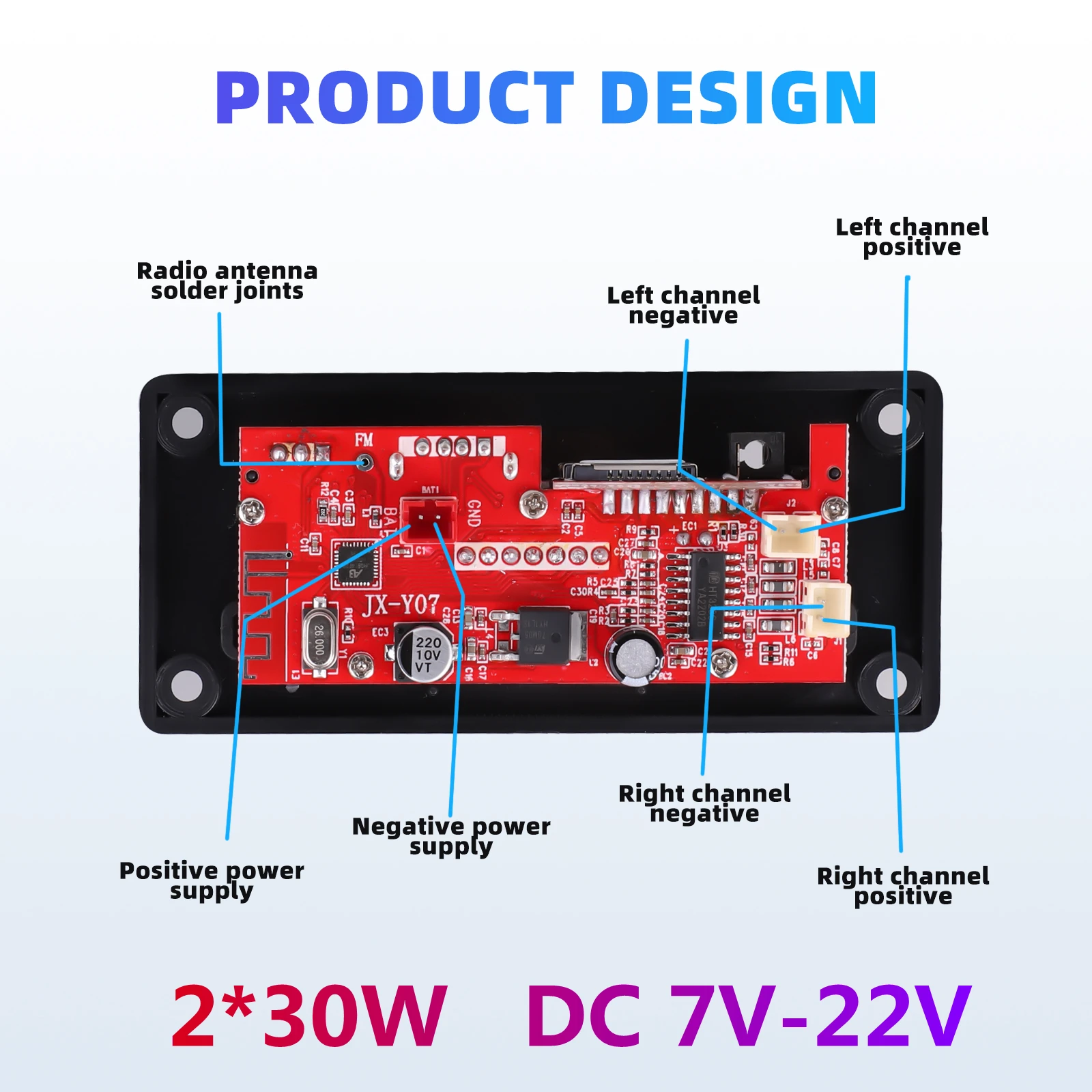 2*30W 60W amplifier Hands-free MP3 Player Decoder Board 7-22V Bluetooth 5.0 Car FM Radio Module Support FM TF USB AUX Recorders
