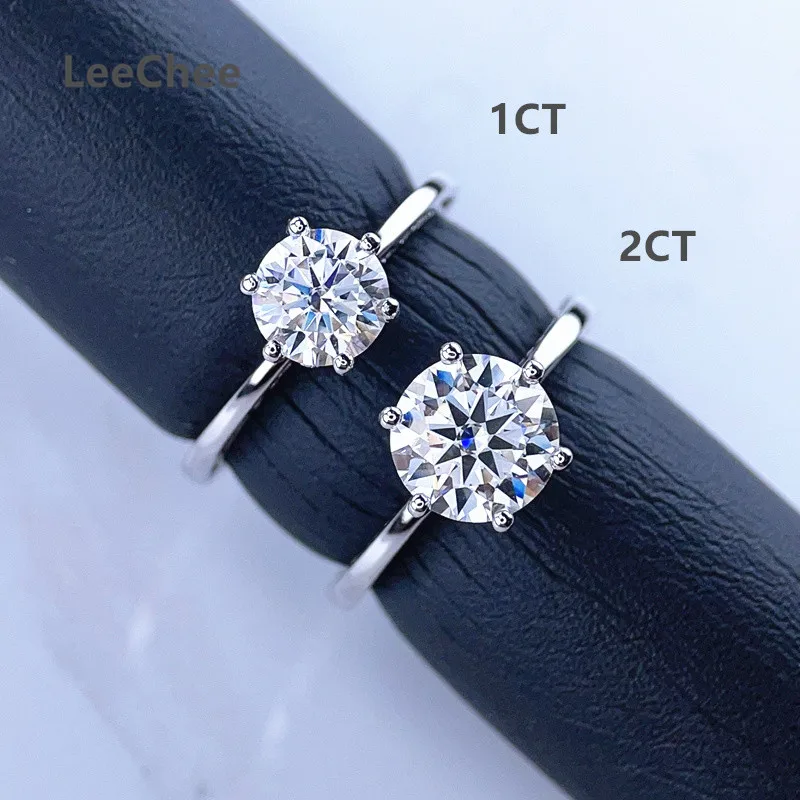 Ring Moissanite 1CT 2CT Lab Dia with Certificate 6.5MM 8MM Fine Jewelry Real Sterling Sier for Women Anniversary Gift smile