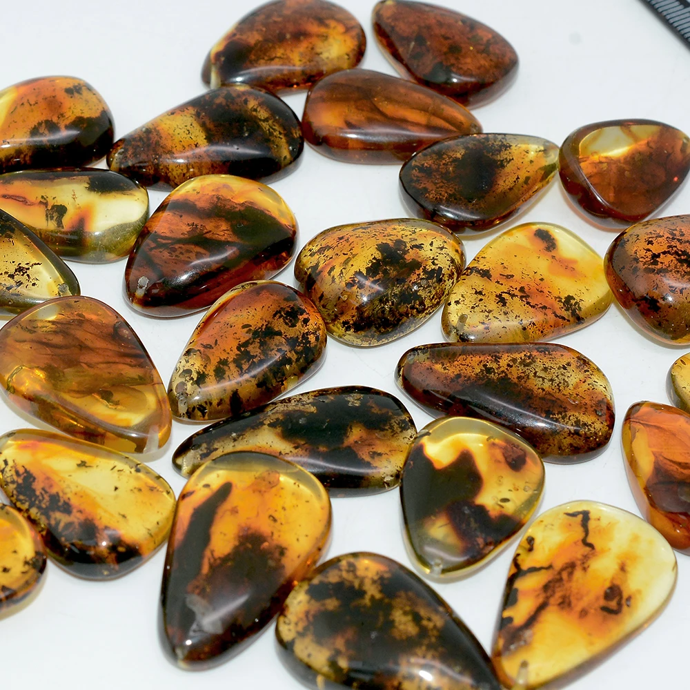 Natural Baltic Amber With Fossilized Plant Irregular Waterdrop Pendant Rought Size 25mm-35mm