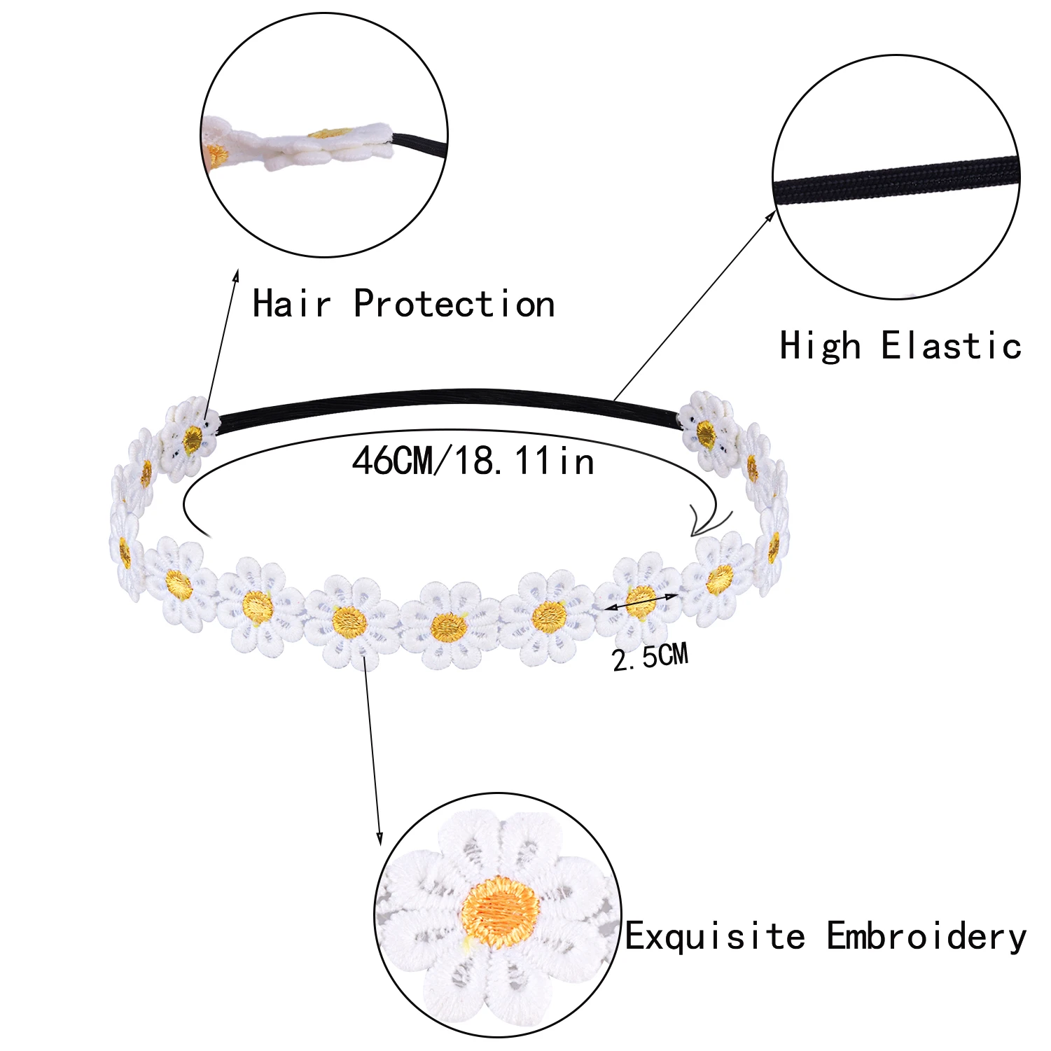 Flower Headband Daisy Girls Suower Crown Hair Wreath Bohemian ddmysmile Floral Soft Hair Bands Wedding Festivals Party Smile