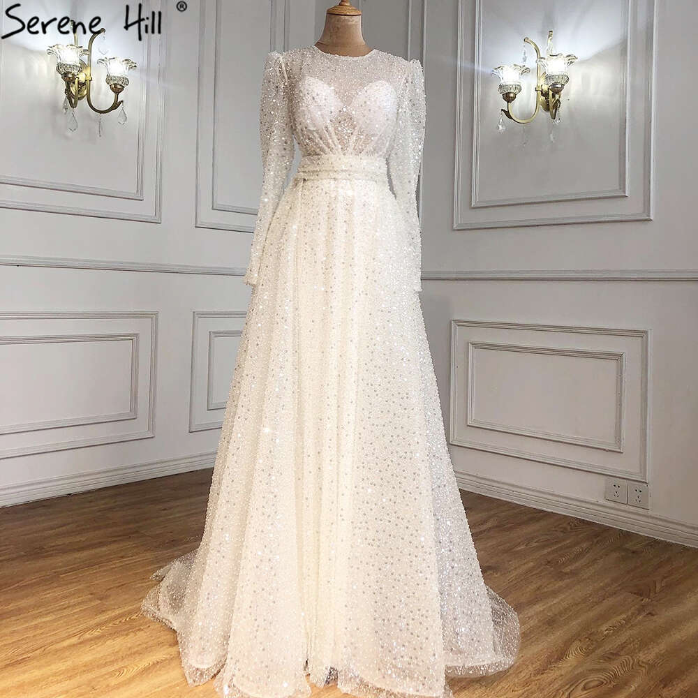 Muslim Serene Hill Ivory With Train Wedding Dresses Mermaid Elegant Beaded Bride Dress HA Custom Made