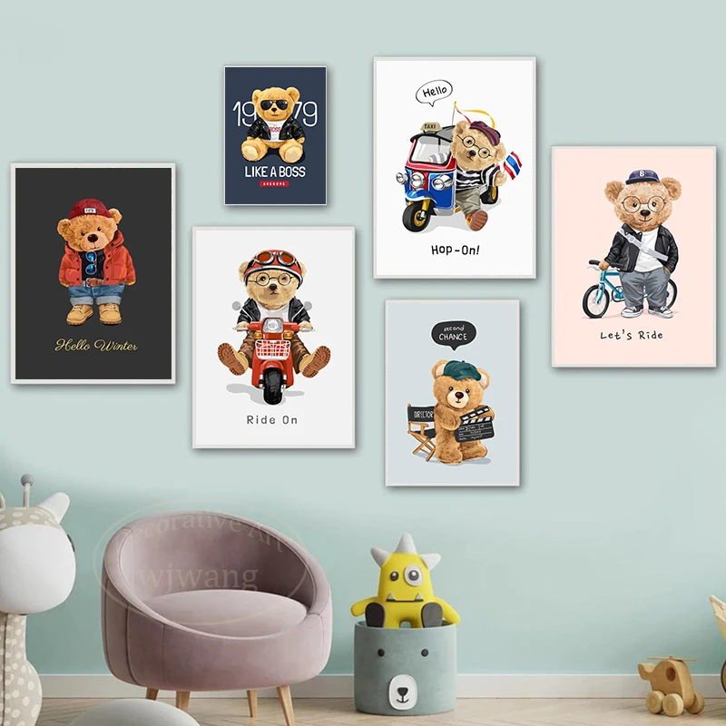 Cute Funny Animals Poster Naughty Bears Posters Prints Inspirational Wall Art Canvas Paintings for Child Room Home Decor Picture smile