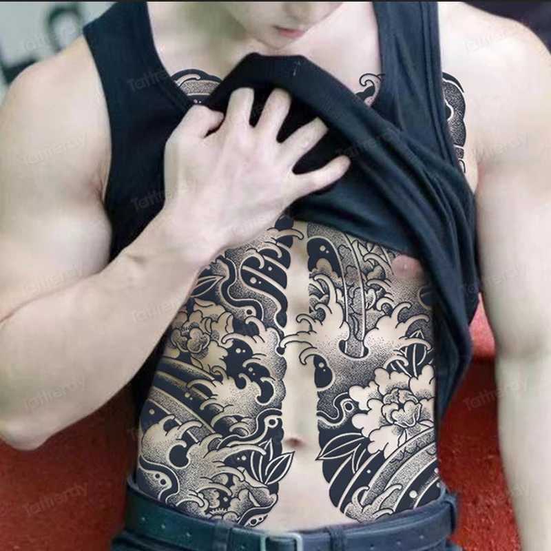 Full back chest herbal juice ink semi permanent tattoo sticker 7-15 days long temporary fake tattoo totem for men adults W241109