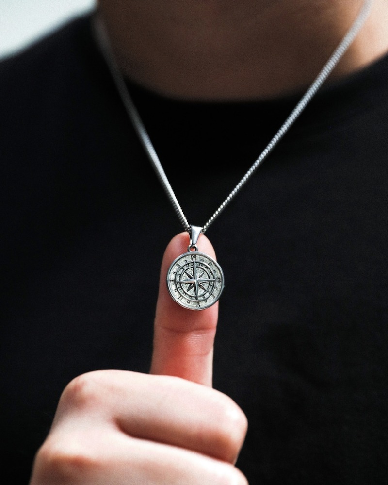18k Gold Compass Pendant North Star Mens Compass Layered Set Gold Rope Chain Waterproof Necklace For Men Stainless Steel Gift For Boyfriend