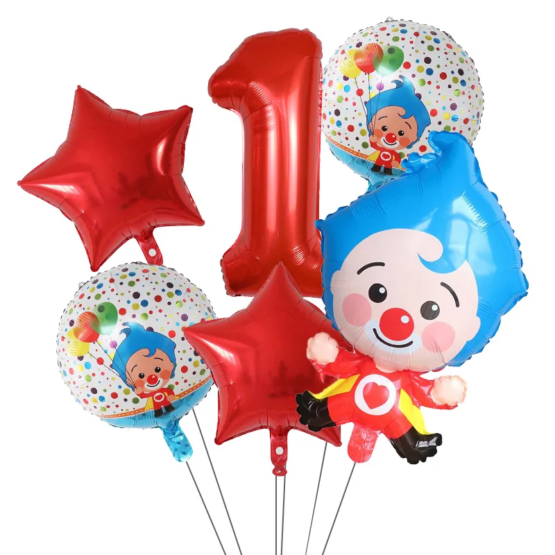 6pcs/Set Plim Clown Foil Helium Balloons Red Number Balls Air Globos Children's Happy Birthday Party Decorations Kids Toys Gifts
