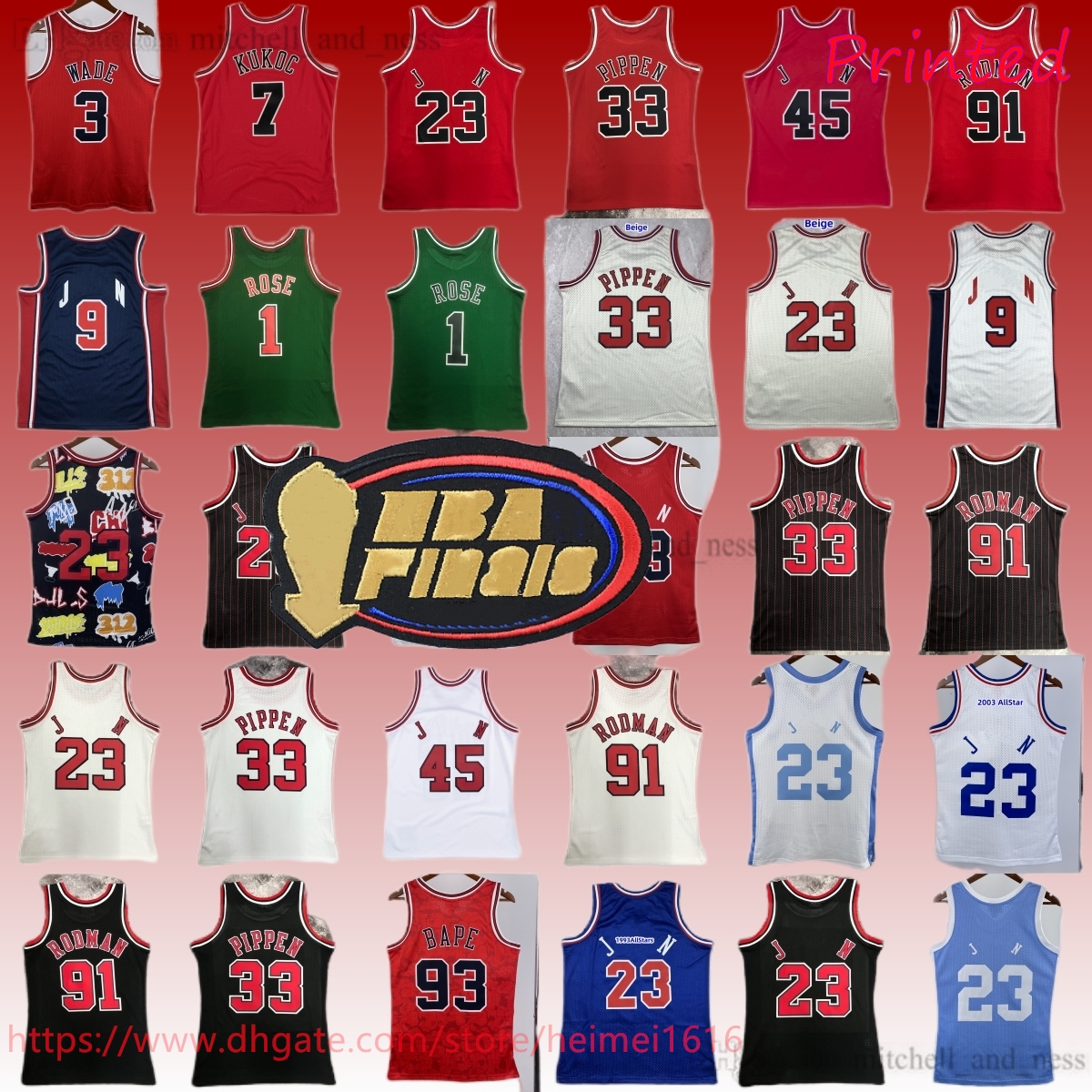 M&N Printed 2008-09 Classic Retro Mesh 1 Derrick Rose Jersey Throwback Basketball 33 Scottie Pippen 7 Toni Kukoc 91 Dennis Rodman Jerseys Breathable Sports Shirts