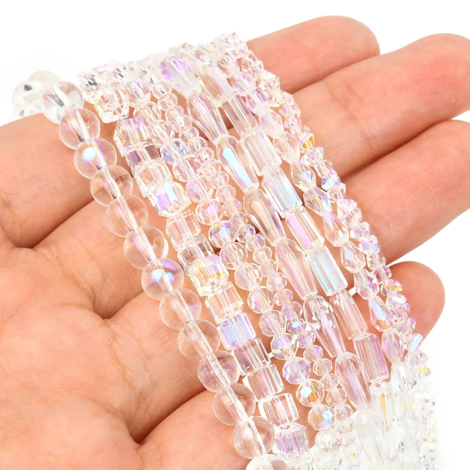 High Quality AB Clear Crystal Bead Faceted Round Cuboid Waterdrop Shape Loose Beads for Jewelry Making Bracelet Accessories 15'' 15'�
