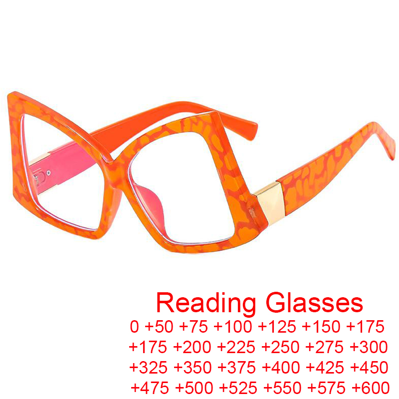 Irregular Reading Oversized Square Glasses Men ddmysmile Women New Trendy Optical Big Frame Anti Blue Light Presbyopia Eyeglasses Orange Smile