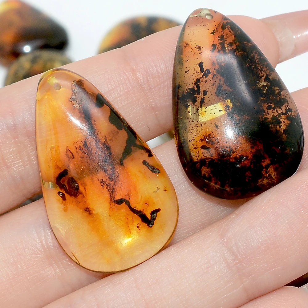 Natural Baltic Amber With Fossilized Plant Irregular Waterdrop Pendant Rought Size 25mm-35mm