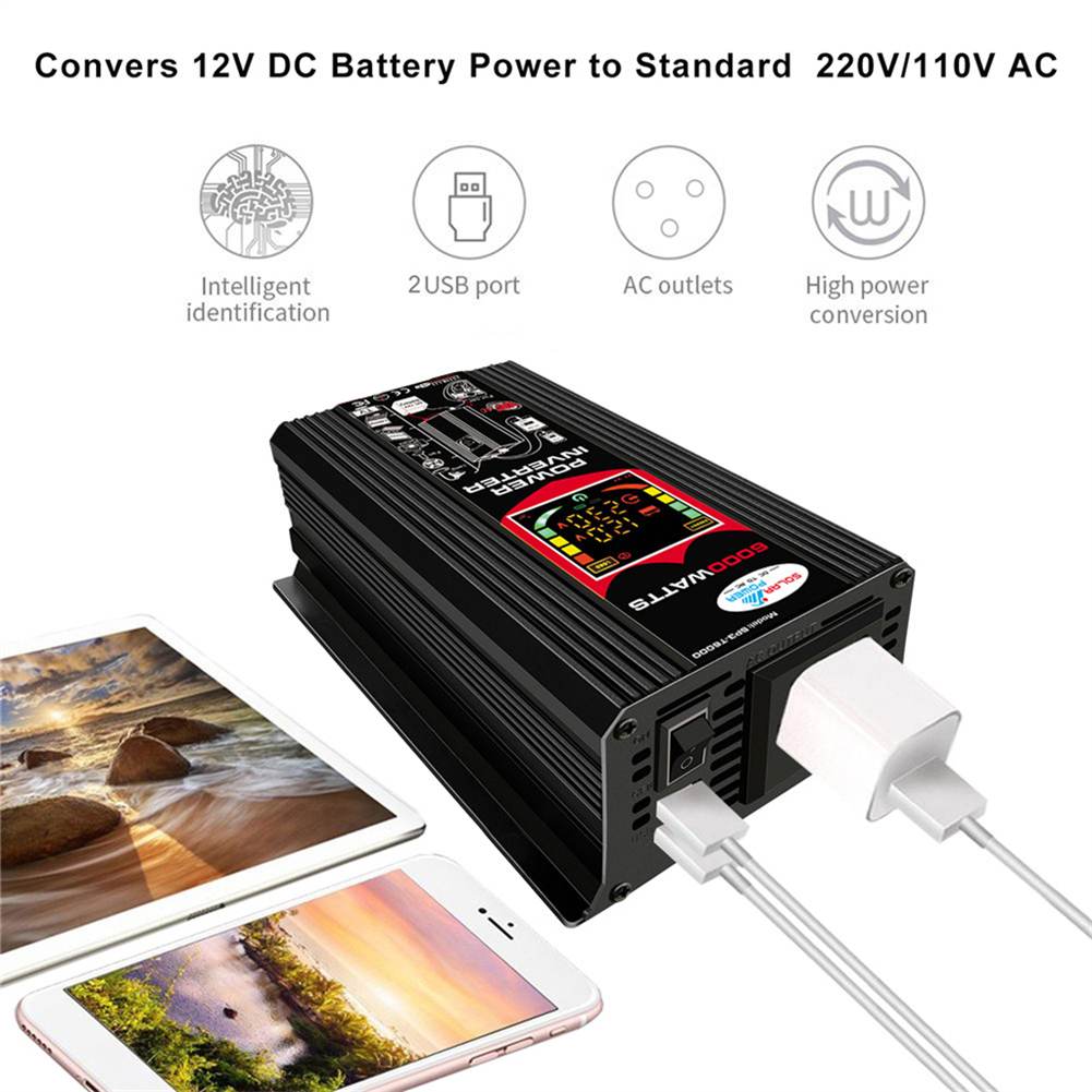 6000W/4000W Power Modified Sine Wave Dual USB Car Inverter Converter DC 12V to AC 110V/220V Voltage Transformer