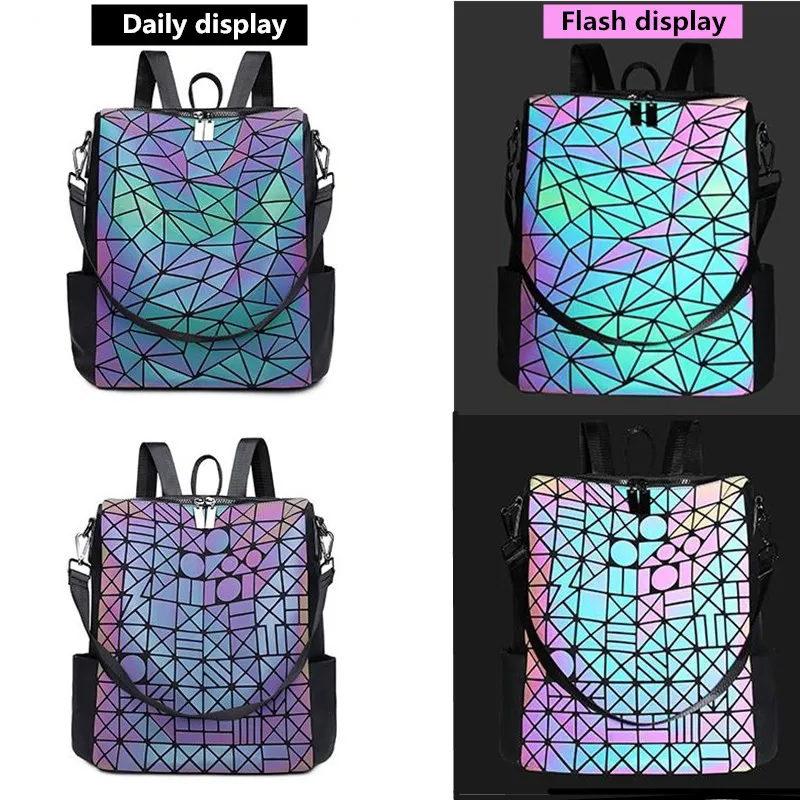 Women Backpack large Luminous Female Sequin Travel Bag School Backpack For Teenage Girls holographic Bagpack sac a dos mochila smile