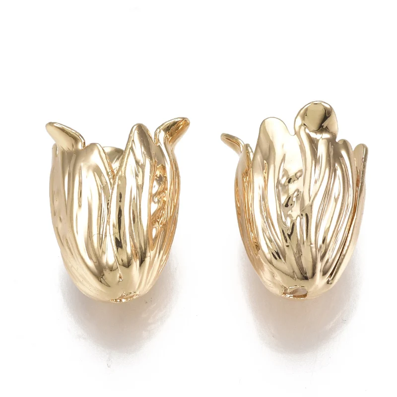 2 pc Brass Bead Caps Apetalous Flower Nickel Free Real 18K Gold Plated 12.5x10.5x10mm Hole: 1.5mm