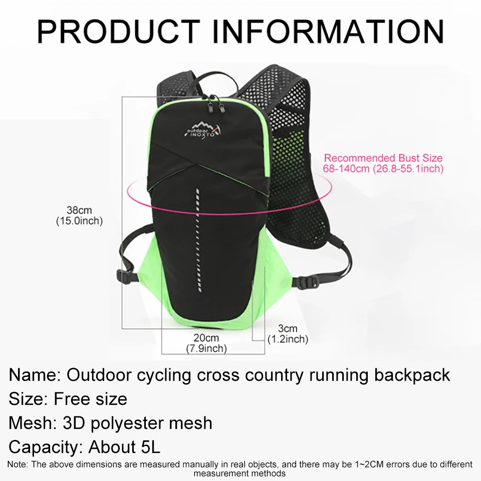 KoKossi Outdoor Cycling Sports Ultra Light Backpack Running Hydrating Vest Mountaineering Tank Top Bicycle Bags 1.5L Water Bag