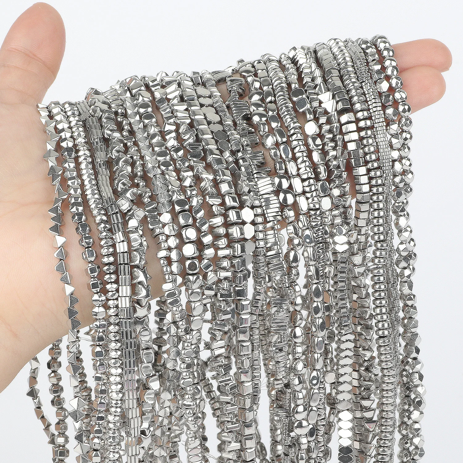 Natural Stone Rhodium Hematite Beads Two Holes Faceted Geometric Loose Spacer Beads DIY Charm For Jewelry Making Bracelet 15''