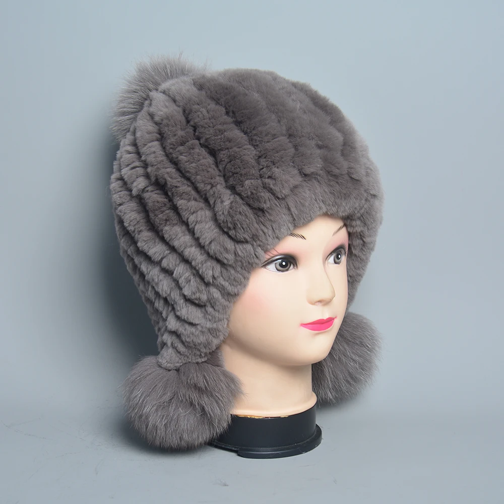 Rabbit Bomber Natural Fur ddmysmile Hats Winter Warm Outdoor Fluffy Earflap Caps Russian Boys And Girls Children Smile