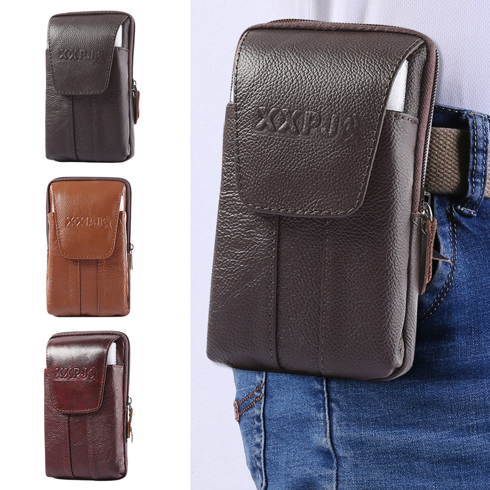 Leather Cowhide Waist Fanny Packs Men Casual Fanny Bum Bag Mobile Phone Pouch smile