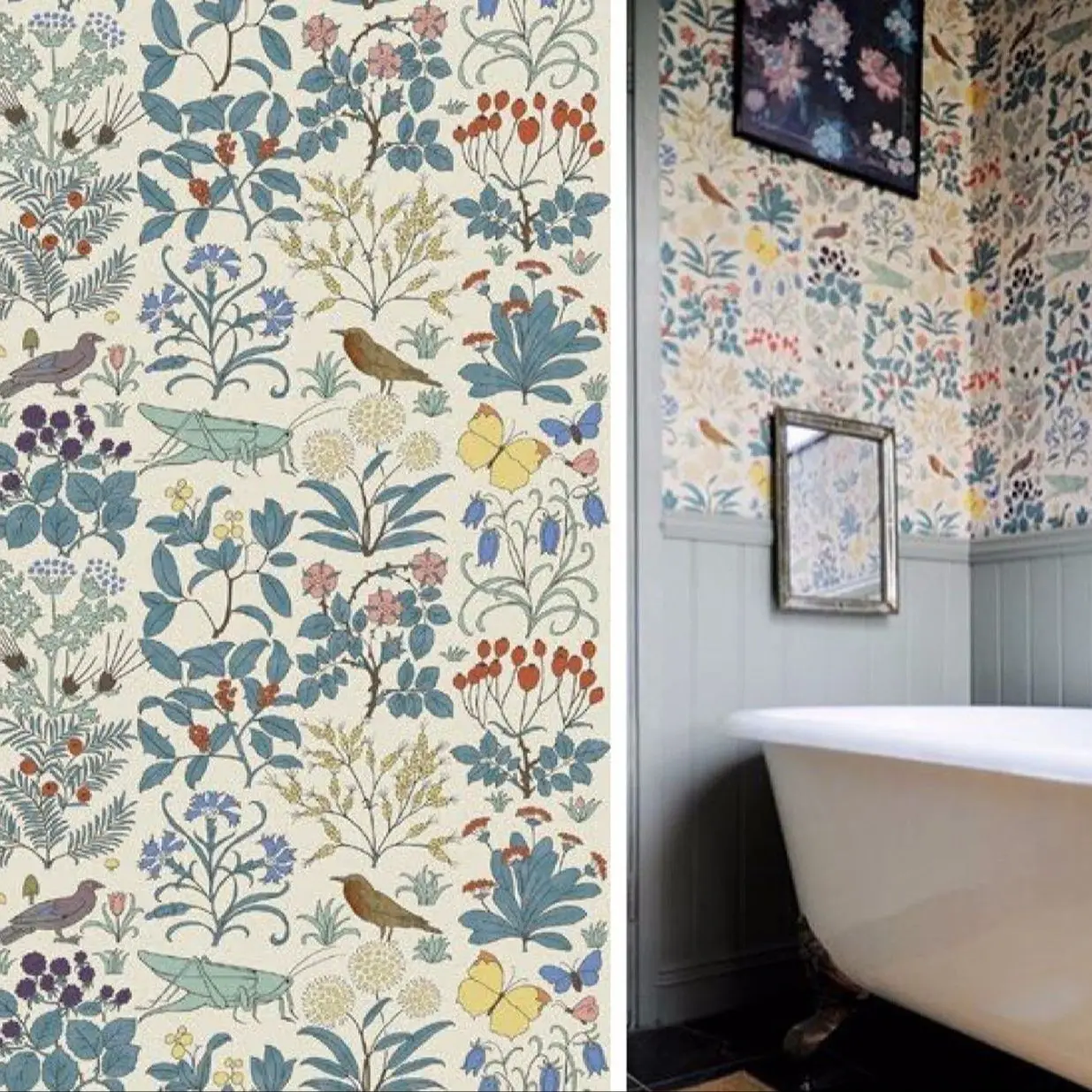 Apothecary's Garden Wallpaper with Garden plants & animals. Botanical plants Nordic Wallpaper, Scandinavian botanica wall papers