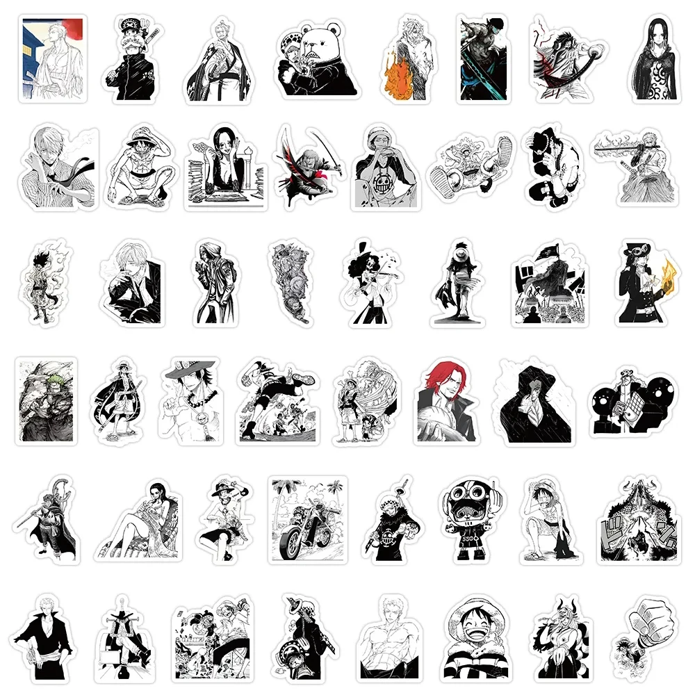 10/30/50/100pcs Black and White ONE PIECE Stickers Anime Decals Toys DIY Skateboard Car Laptop Waterproof Cool Kids Sticker Toys
