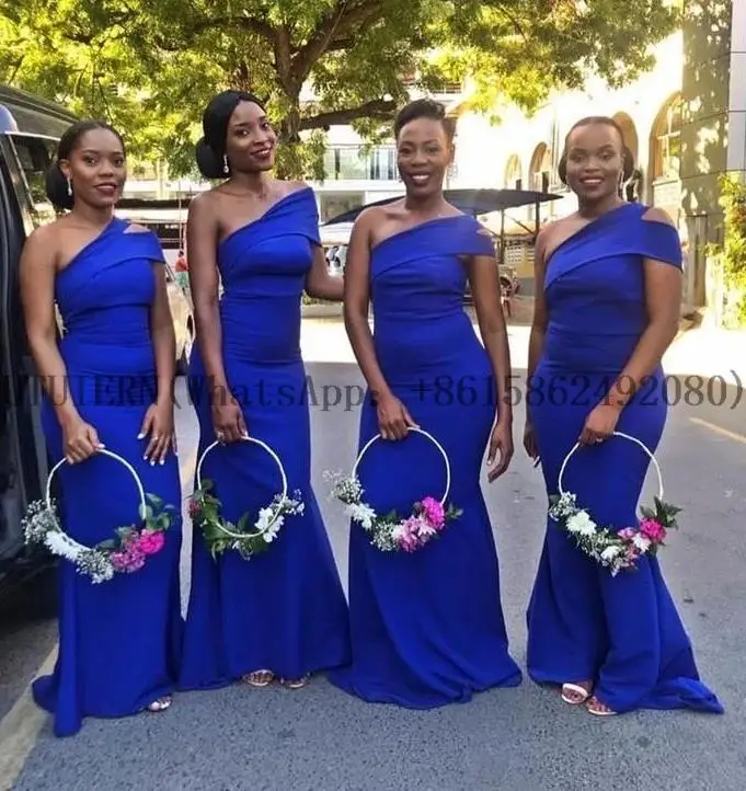 Dresses Royal Blue Bridesmaid Off The Shoulder Floor Length Simple Mermaid Wedding Party Gowns For Black Women smile