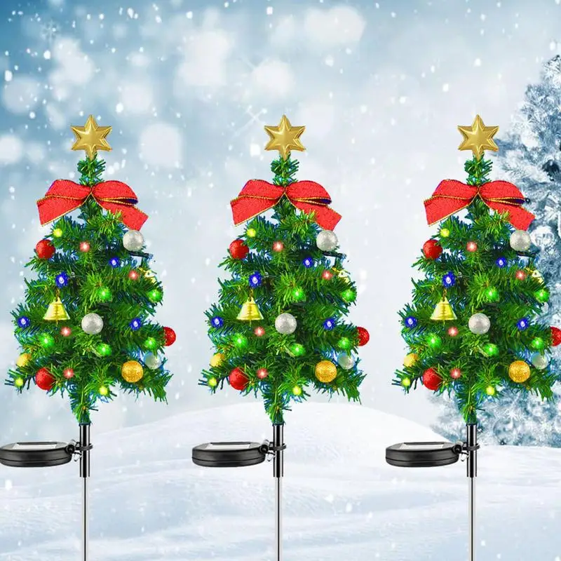 Waterproof Xmas Tree Christmas Solar Tree Waterproof Multicolor 20 Leds 8 Modes Light Creative Mini Solar Powered Ornament Plant smile