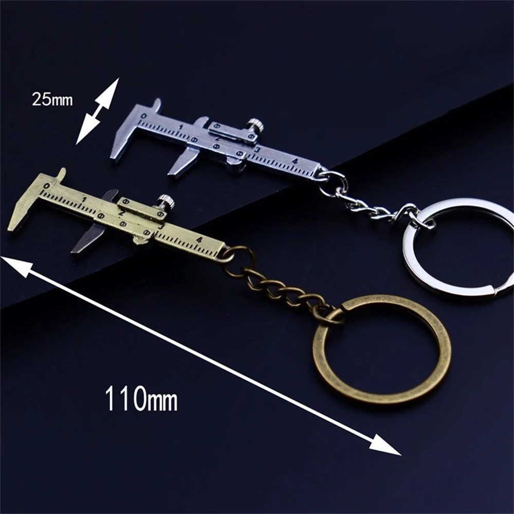 Metal Ruler Mini Portable Vernier Caliper Ruler Key Chain Movable Vernier Caliper Ruler Model Keychain Creative Gift smile