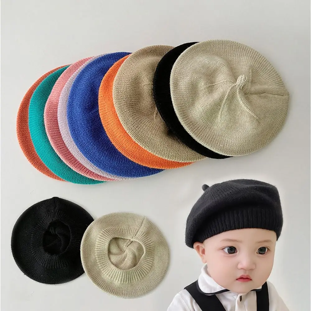 Knitted Hat Baby Beret Korean Warm Soft Kids Berets Autumn Winter Cute Painter Hat Boys Girls smile