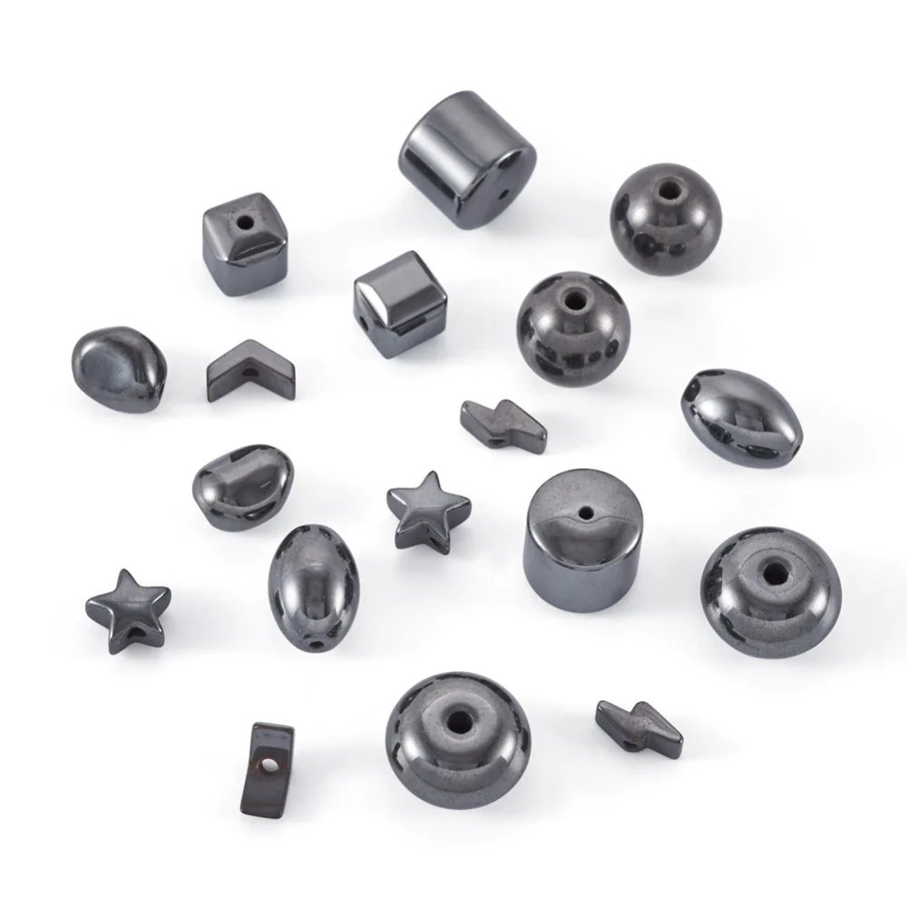 135Pcs Black Non-magnetic Synthetic Hematite Beads Star Nuggets Oval Round Loose Spacer Beads for Bracelet Jewelry DIY Making