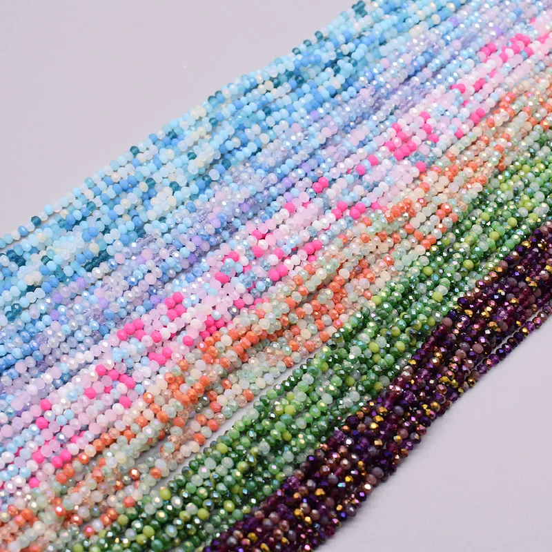 Mixed-color 2mm About 162pcs Rondelle Faceted Crystal Glass Beads Seed Round Loose Spacer Beads for Jewelry Making DIY Necklace