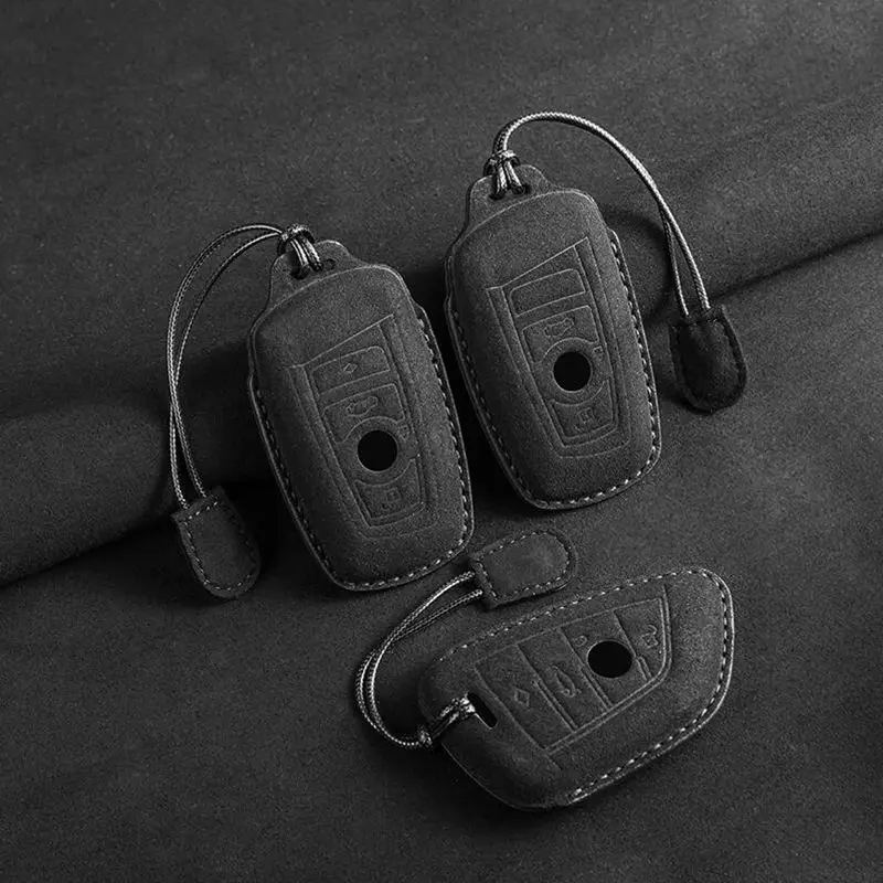 case key Leather car For X1 X3 X5 X6 X7 F20 F15 F16 F48 G20 G30 G01 G02 G05 G11 G32 1 3 7 Series Keychain Suede Accessories smile
