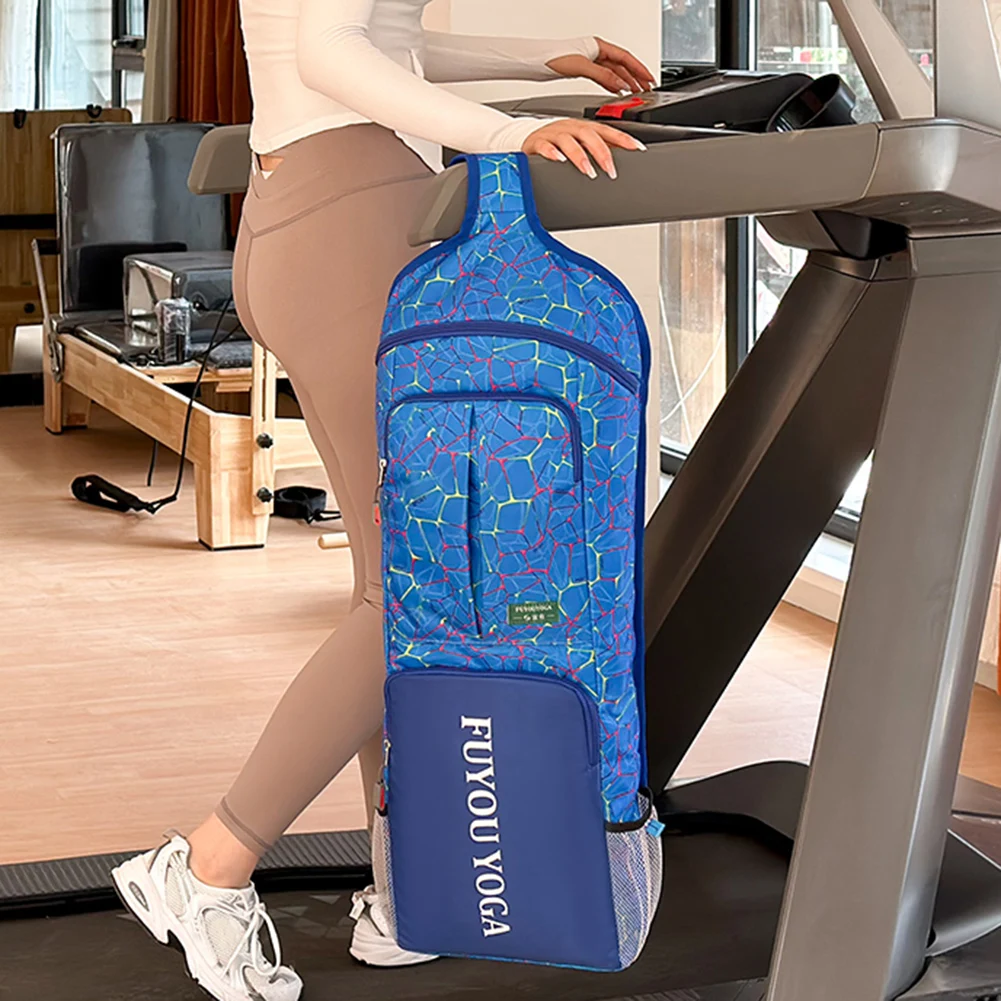 Yoga Mat Storage Pocket Adjustable Full-Zip Cargo Bag With Shoulder Strap Canvas Knapsack Gym Bag Carrier Holder Tote Bag