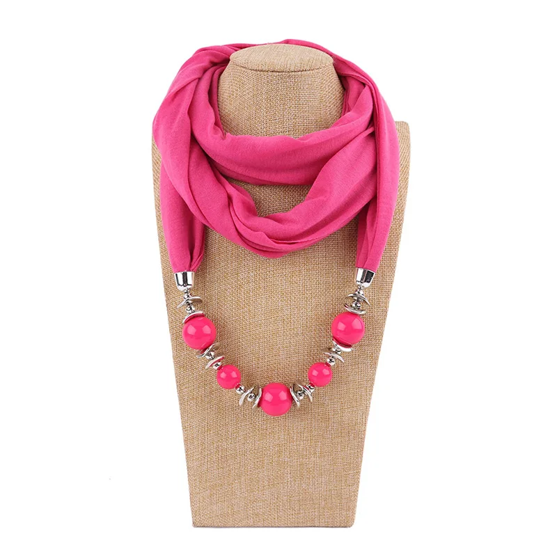 Necklace New ddmysmile Bead Pendant Scarf Head Scarves Solid Color Jewelry Women Foulard Female Accessories Muslim Hijab Scarf Smile