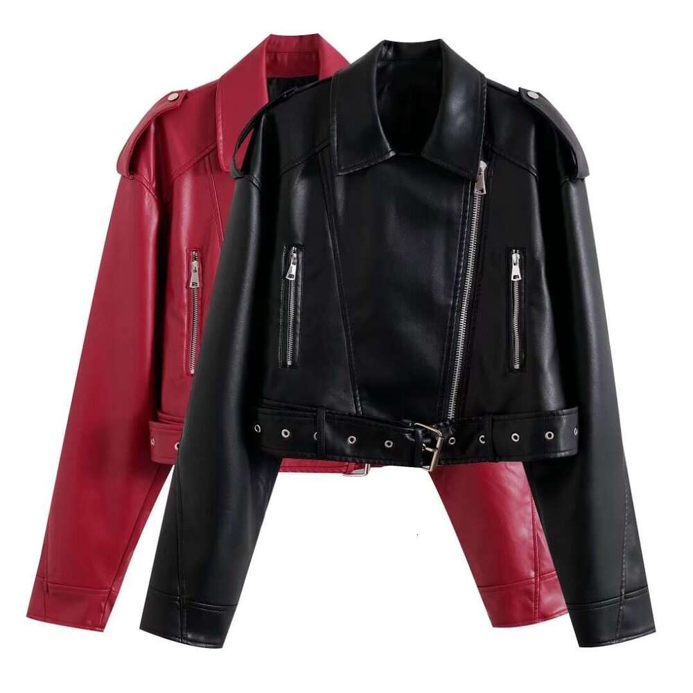 shanshi leather jacket women new faux leather with collar long sleeved waistband casual jacket