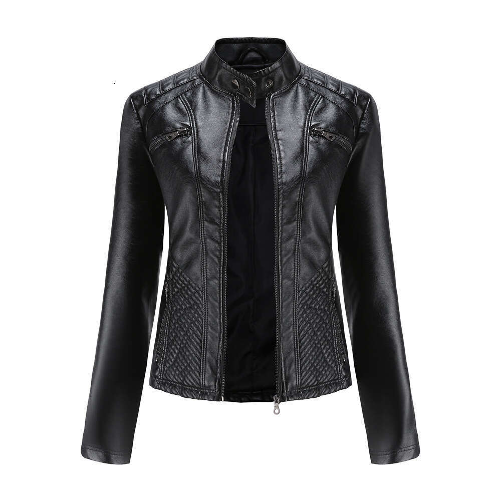shanshi leather jacket women new casual stand collar slim fit spring and autumn solid color women's leather jacket